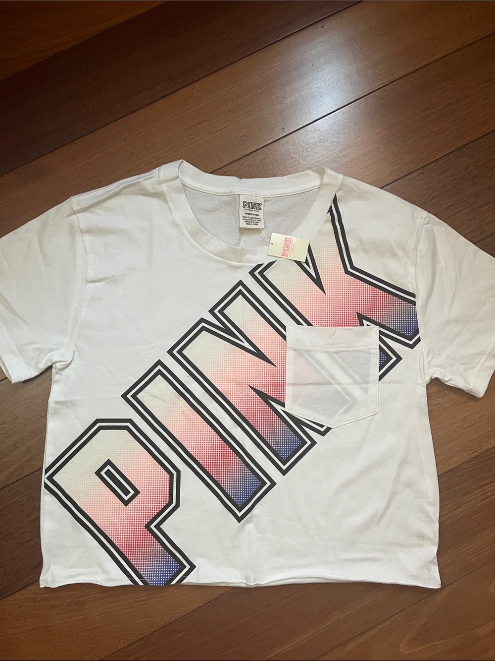 NWT PINK Victoria’s Secret Logo Crop Pocket Tee